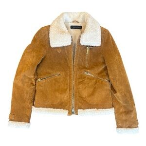 NWT Zara Woman Suede + Faux Shearling Bomber Size S Soft Interior